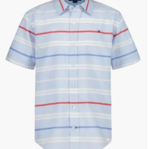 Tommy Hilfiger Kids' American Stripe Short Sleeve Button-Up Shirt-Chambray Blue