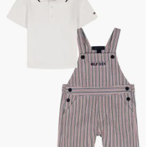 Polo & Stripe Shortall Set-White