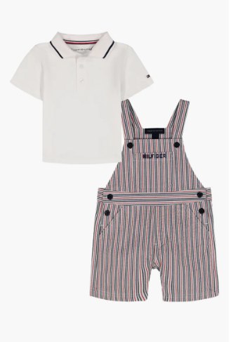 Polo & Stripe Shortall Set-White