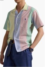 Clady Stripe Cotton Seersucker Camp Shirt-Yellow Multi Stripe