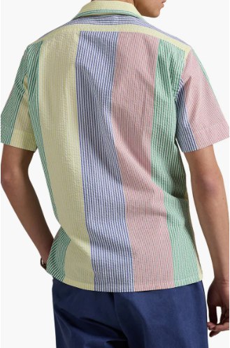 Clady Stripe Cotton Seersucker Camp Shirt-Yellow Multi Stripe - Image 2