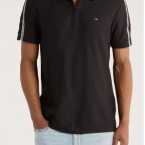 Logo Tape Zip Polo-Black