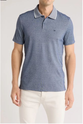 Birdseye Heather Interlock Polo-Navy Heather