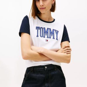 Varsity Tommy Logo Ringer T-Shirt-Ivory