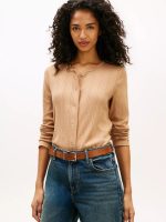 Pointelle Cardigan T-Shirt-Iconic Camel