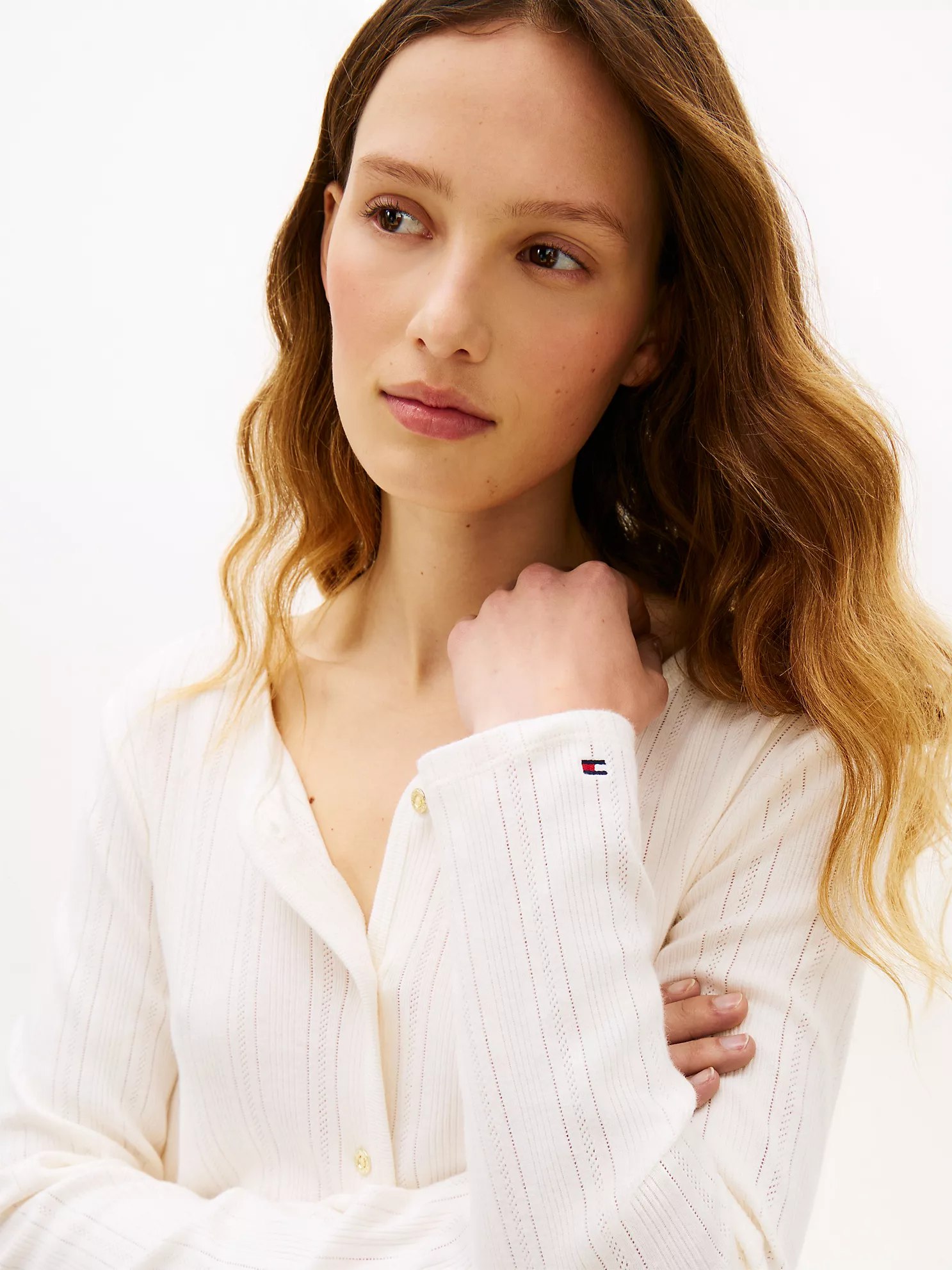 Pointelle Cardigan T-Shirt-Ivory Silk - Image 2