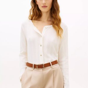Pointelle Cardigan T-Shirt-Ivory Silk