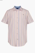 Tommy Hilfiger Kids' Candy Stripe Short Sleeve Shirt-Icy Pink
