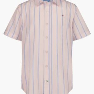 Tommy Hilfiger Kids' Candy Stripe Short Sleeve Shirt-Icy Pink