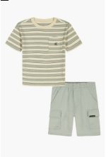Kids' Pocket T-Shirt & Shorts Set-Green/ Beige