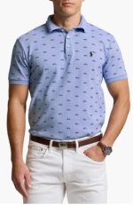 Embroidered Mesh Cotton Oxford Polo-Prl Deco/ Dress Shirt Blue