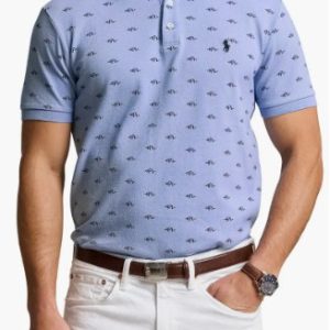 Embroidered Mesh Cotton Oxford Polo-Prl Deco/ Dress Shirt Blue
