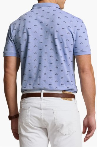 Embroidered Mesh Cotton Oxford Polo-Prl Deco/ Dress Shirt Blue - Image 3