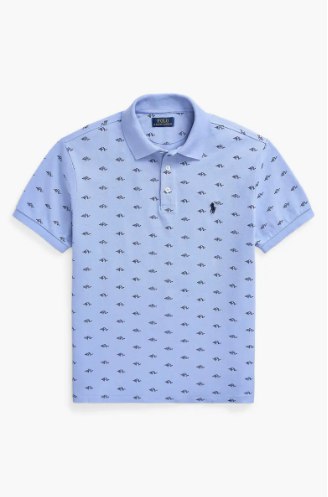 Embroidered Mesh Cotton Oxford Polo-Prl Deco/ Dress Shirt Blue - Image 2