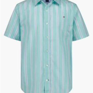 Tommy Hilfiger Kids' Candy Stripe Short Sleeve Button-Up Shirt-Amazonite