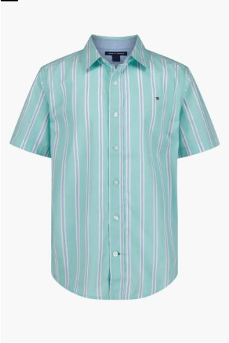 Tommy Hilfiger Kids' Candy Stripe Short Sleeve Button-Up Shirt-Amazonite
