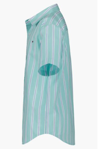 Tommy Hilfiger Kids' Candy Stripe Short Sleeve Button-Up Shirt-Amazonite - Image 2