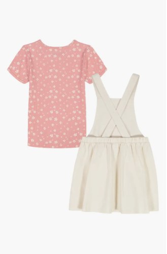 Kids' Floral Rib T-Shirt & Skirtall Set-Coral - Image 2