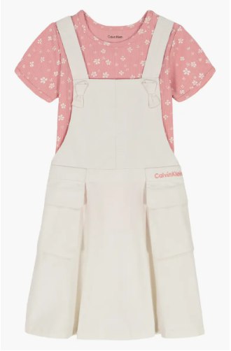 Kids' Floral Rib T-Shirt & Skirtall Set-Coral - Image 3