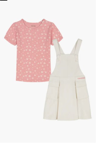 Kids' Floral Rib T-Shirt & Skirtall Set-Coral