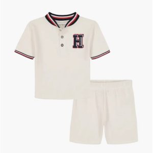 Kids' Henley & Shorts Set-White Multi