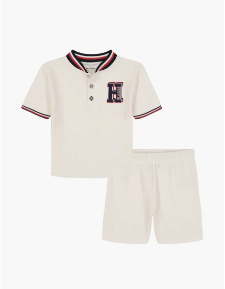 Kids' Henley & Shorts Set-White Multi