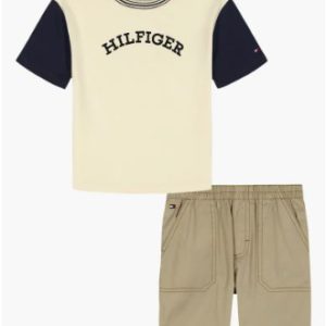 Logo Graphic T-Shirt & Cargo Shorts Set-Beige
