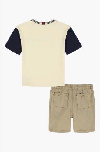 Logo Graphic T-Shirt & Cargo Shorts Set-Beige - Image 2