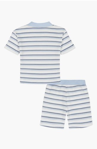 Stripe Polo & Shorts Set-Blue/ White - Image 2