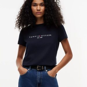 Embroidered Tommy Logo T-Shirt-Navy