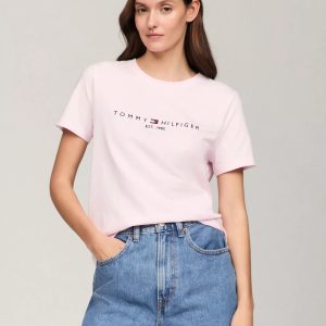 Embroidered Tommy Logo T-Shirt-Light Pink