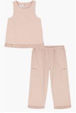 Kids' Ruffle Trim Tank & Pants Set-Beige