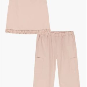 Kids' Ruffle Trim Tank & Pants Set-Beige