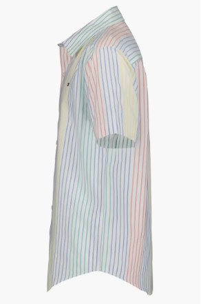 Kids' Rainbow Stripe Short Sleeve Button-Up Shirt-Strong Blue - Image 2