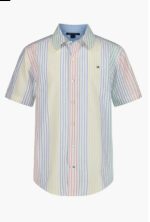 Kids' Rainbow Stripe Short Sleeve Button-Up Shirt-Strong Blue