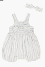 Stripe Romper & Headband Set-White Multi