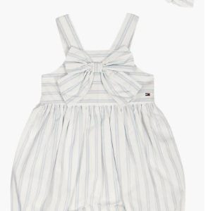Stripe Romper & Headband Set-White Multi
