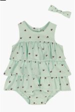 Tommy Heart Logo Bubble Skirted Bodysuit & Headband Set-Open Green