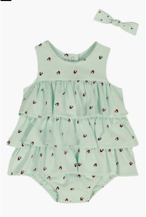 Tommy Heart Logo Bubble Skirted Bodysuit & Headband Set-Open Green