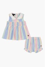 Pastel Collared Dress & Bloomers-Multi Colored