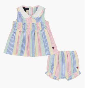 Pastel Collared Dress & Bloomers-Multi Colored