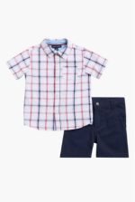 Short Sleeve Button-Up Shirt & Shorts Set-Navy Assorted