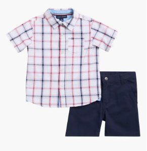 Short Sleeve Button-Up Shirt & Shorts Set-Navy Assorted