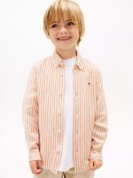 Kids' Striped Linen-Blend Shirt-Lush Orange Stripe