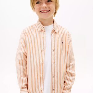 Kids' Striped Linen-Blend Shirt-Lush Orange Stripe