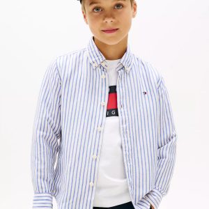 Kids' Striped Linen-Blend Shirt-Empire Blue Stripe
