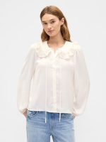 Relaxed Satin Ruffle Top-Ivory Cream Frost