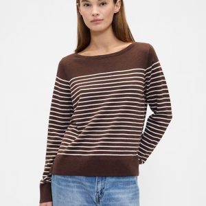 Relaxed Stripe Boatneck Sweater-Deep Brown