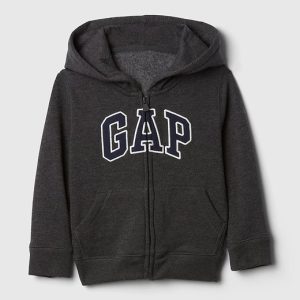 babyGap Relaxed Logo Zip Hoodie-Charcoal Heather