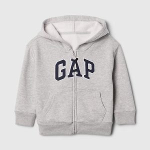 babyGap Relaxed Logo Zip Hoodie-Gray And White Marl